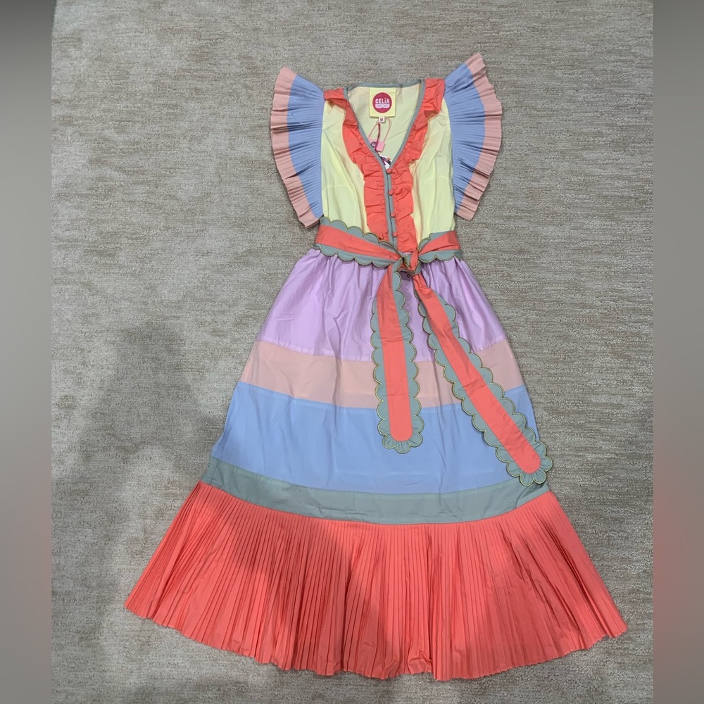 Multi color, pastel CeliaB maxi dress. MARCELLENE DRESS. Size: Medium